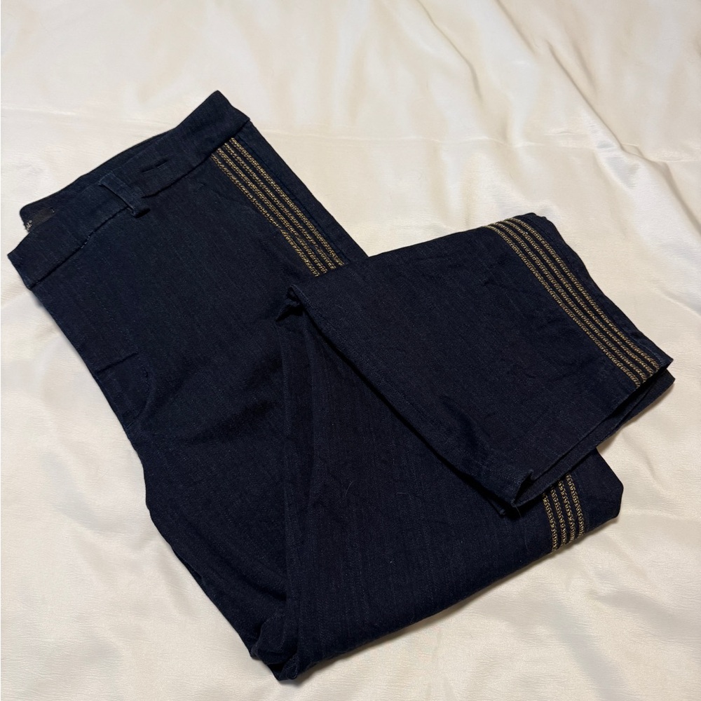 Liverpool Los Angeles Cropped Pants 14/32 Navy Gold Stripe Career Chic
